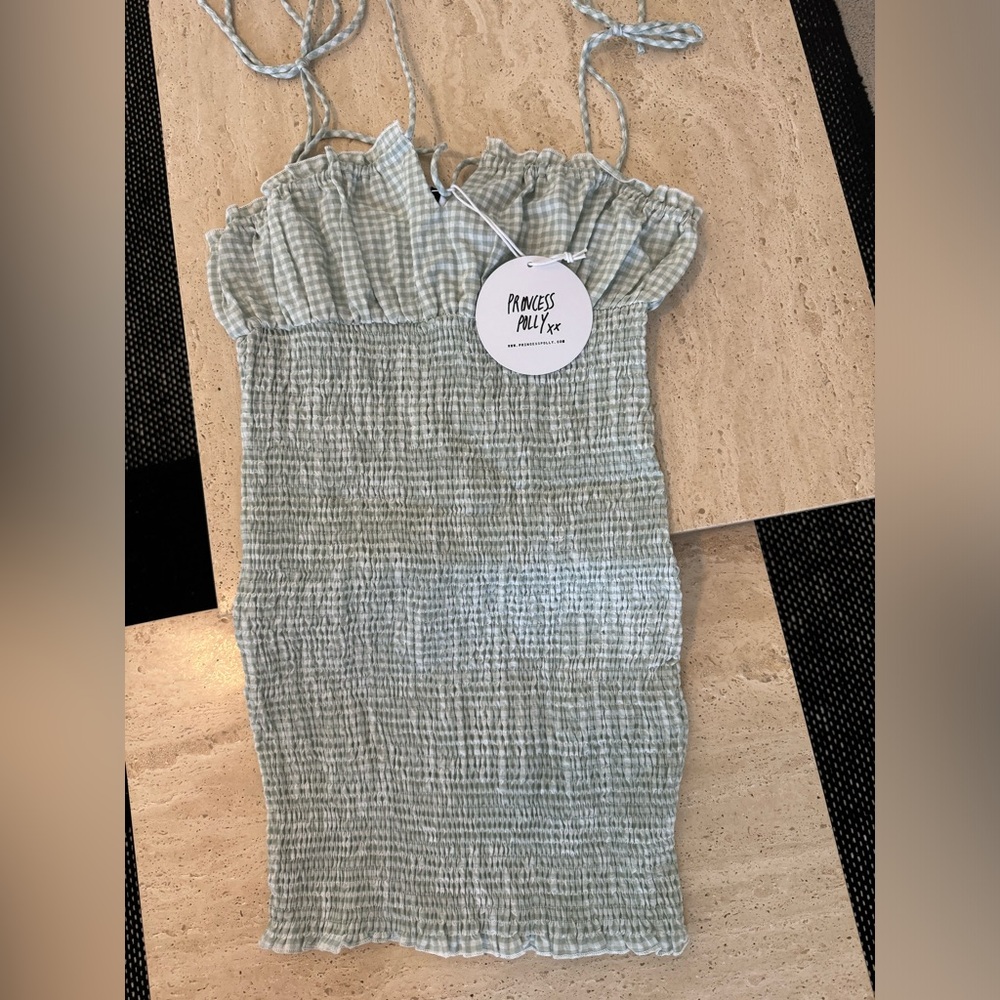 Princess Polly green gingham smocked summer dress